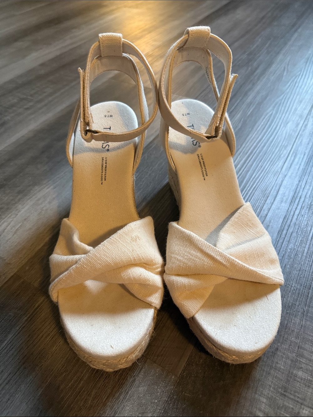 Toms Cream Knot-Front Espadrille Wedge Sandals with Ankle Strap